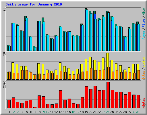 Daily usage for January 2016